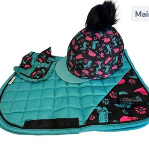Cow Girl/Toy Story Theme Design Saddle Pad Set -Hot Pink or Turquoise Saddle Pad Sets with Matching Fly Veil, Hat Silk & Brushing  Boots