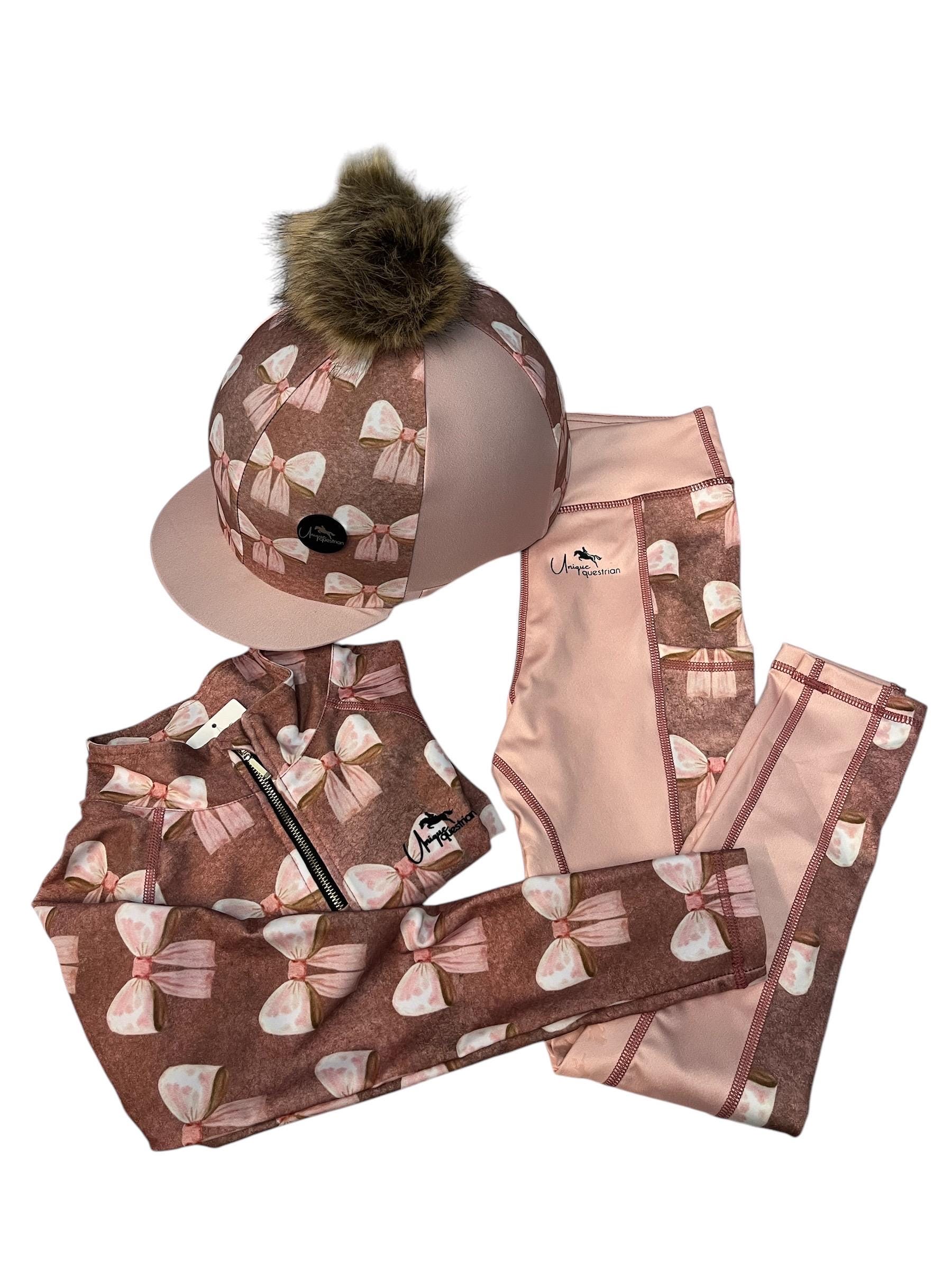 Equestrian Horse Riding Set With Pink Bow Design Full Matchy Matchy For Children -   Set Baselayer & Leggings with Option to add Extras