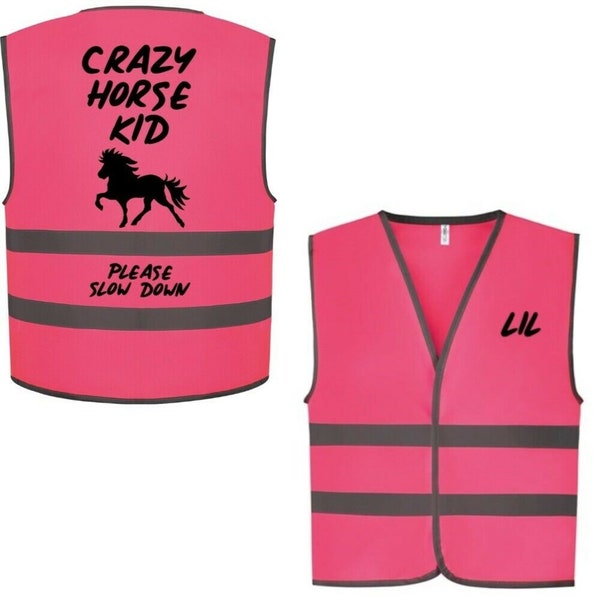 Kids Equine Crazy Horse Kid Fun Childrens Hi Vis Safety Vest 5 colour Choices