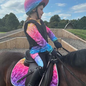 Young Equestrians Rainbow Leopard Print Riding Tights Long or Short Sleeved Baselayer Sets or Separates