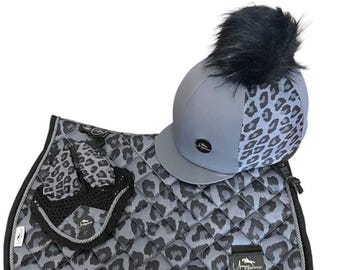 Grey Leopard Print Saddle Pad Sets - Stunning Design ideal Equestrian Gift - Uniquequestrian UK