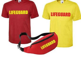 Lifeguard Printed T Shirt or T Shirt & Bum Bag Option - Beach Fancy Dress Life Guard Party Unisex T