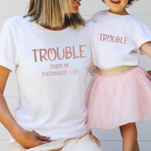Trouble MAMA et mini t-shirts assortis, cadeau fête des mères, fille/maman et fils