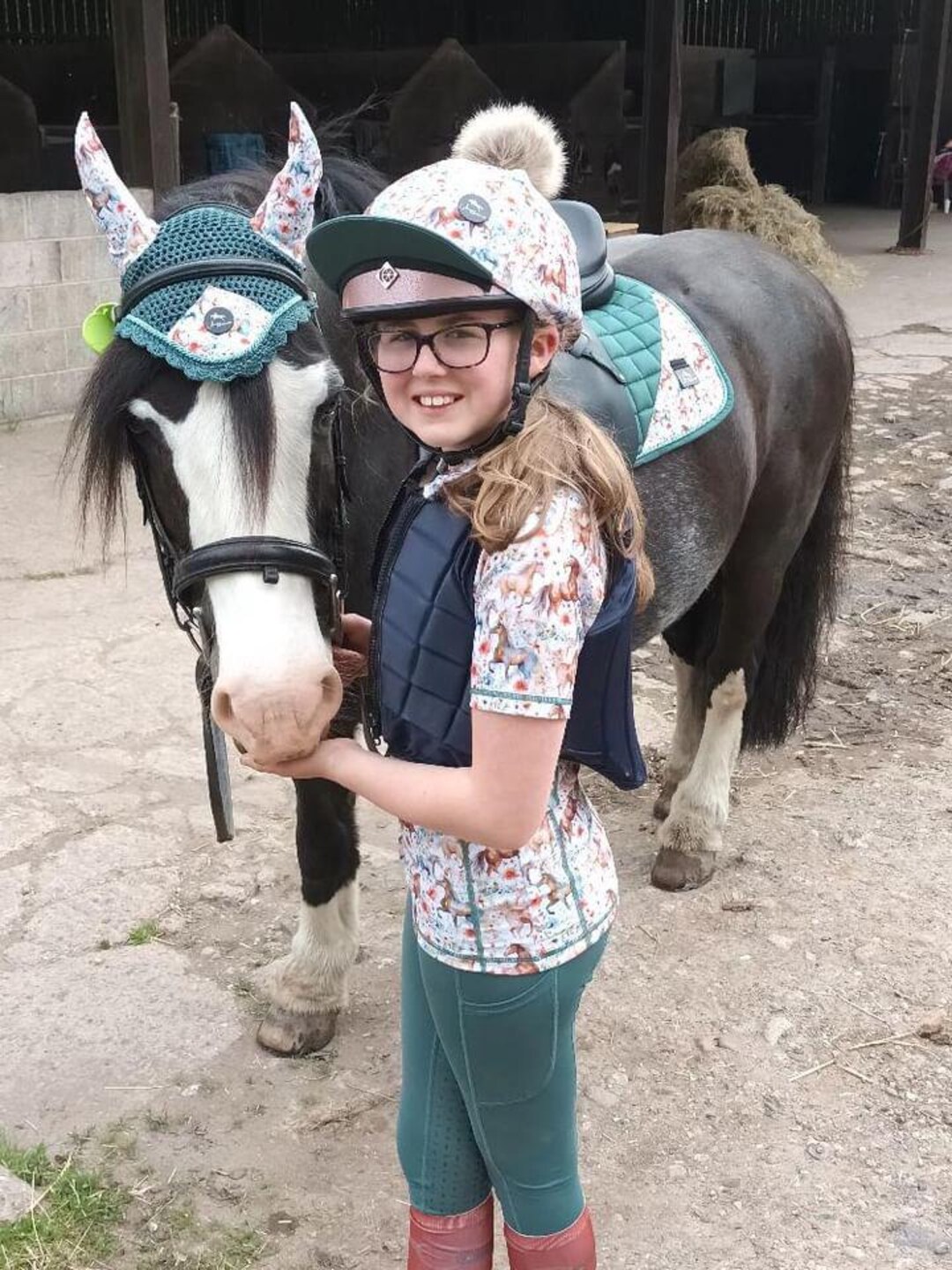 Green Riding Hat Children's Dark Green Horse Design Riding Set | Equestrian Outfit ...