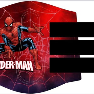 May include: A red and blue Spider-Man graphic on a red background with a spiderweb design. The words "SPIDER-MAN" are displayed in white. The image has three black rectangles.