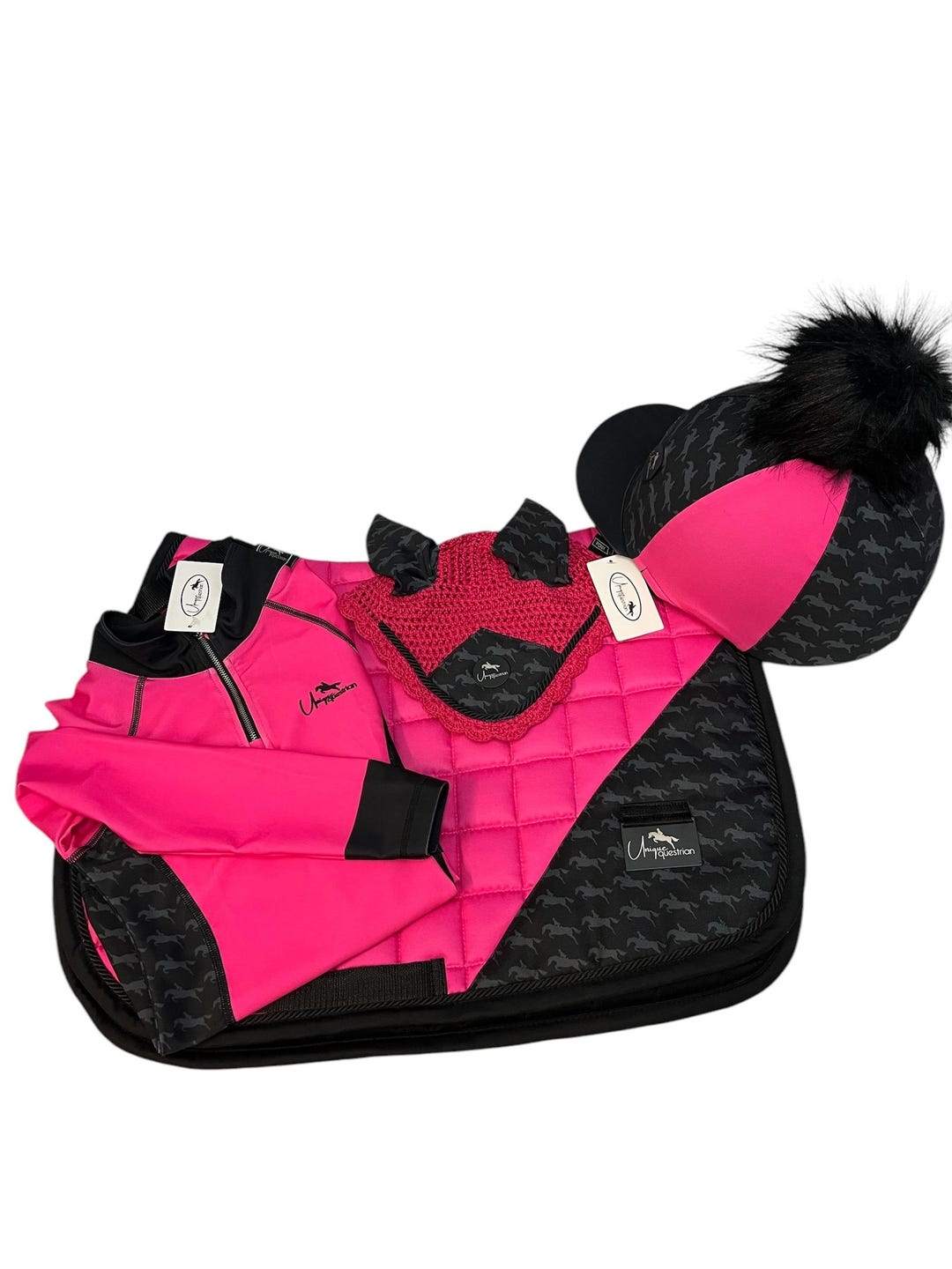 Children's Hot Pink/black Horse Print Detail Horse Riding Set ...
