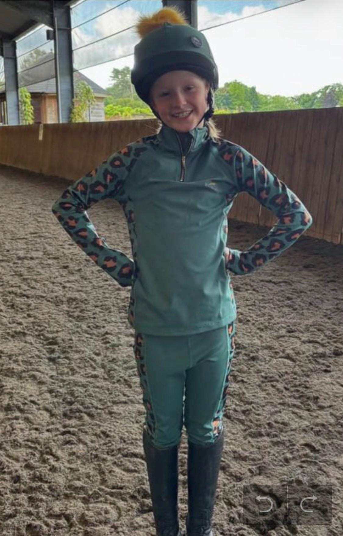 Boy Riding A Leopard Children’s Hunter Green Leopard Equestrian Riding Set | Long Sleeve Top ...
