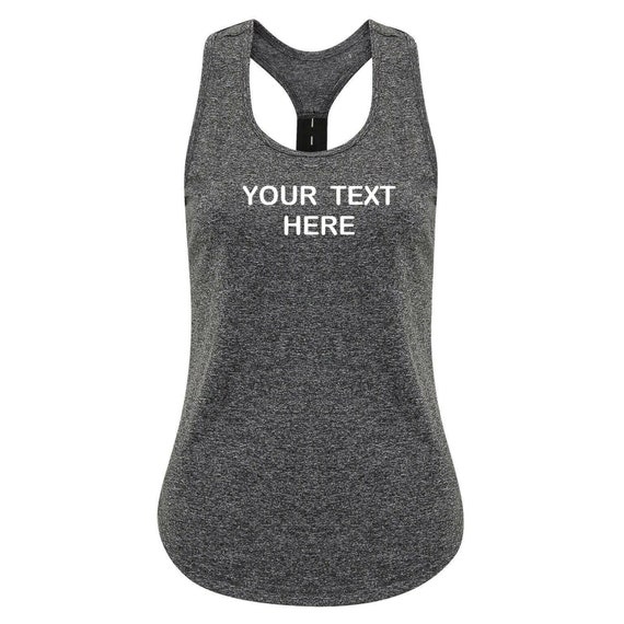 Ladies Personalised Gym Running Vest Gym Tank Top Custom Printed Workout Tri DRI.