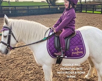 Children's Matchy Matchy Riding Set-Summer Pony Camp- Plum Personalised Numnah, Riding Leggings-Breathable Base Layer-Hat Silk & Ears.