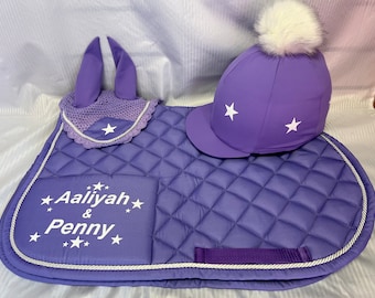 Saddle Pads, Hat Silk and Fly Veil sets - personalised with Rider & Pony names or just Stars