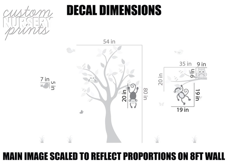 Brown Green Wall Art Tree Decal Boy Nursery Blue Green Decal C001 D01 Blue Wall Stickers Monkey Branch Decal Monkey Decals