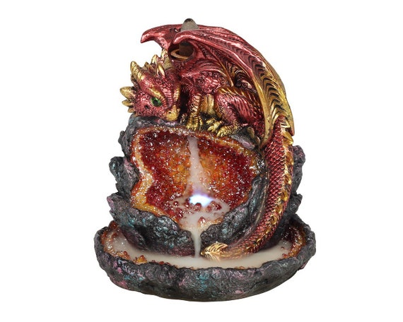 Red Dragon Crystal Cave Led Light Up Backflow Incense Burner Etsy