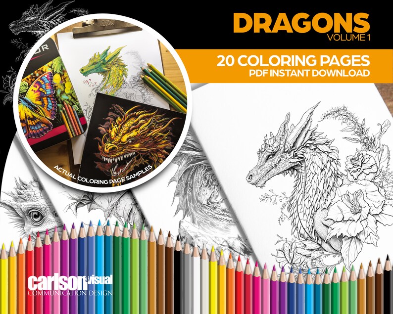 20 Dragon Coloring Pages Adults & Kids Coloring Pages, Instant Download