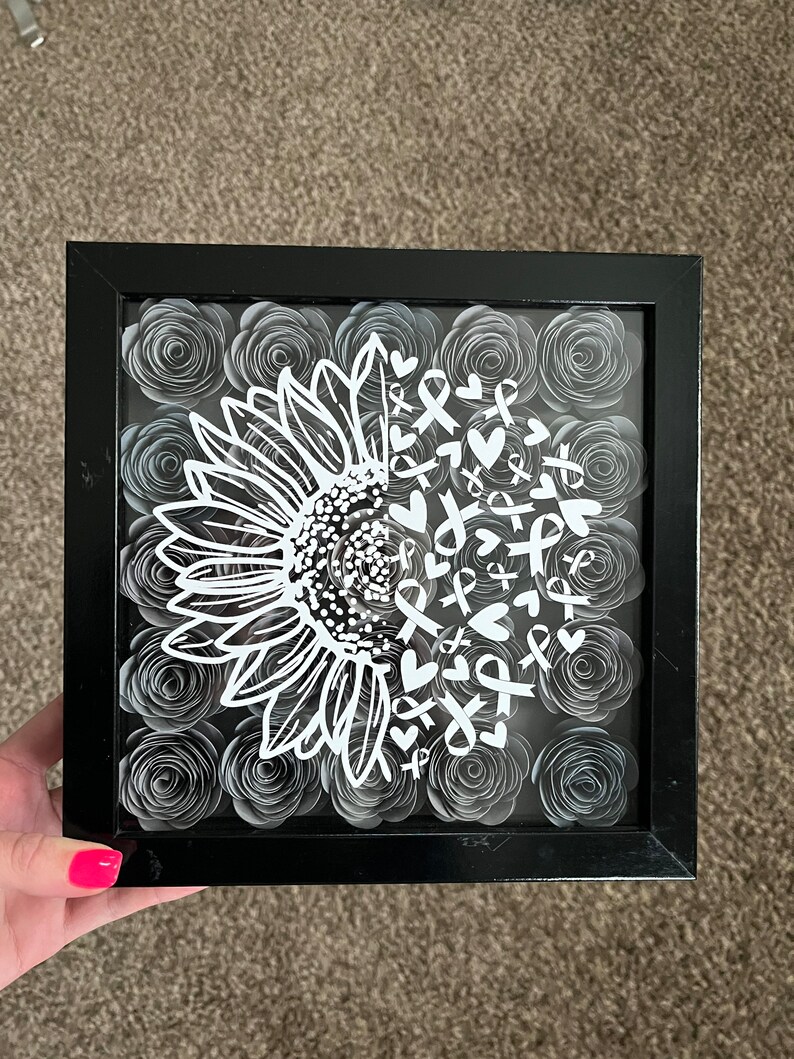 Cancer Shadow Box, Hand Rolled Flowers, Breast Cancer, Childhood Cancer