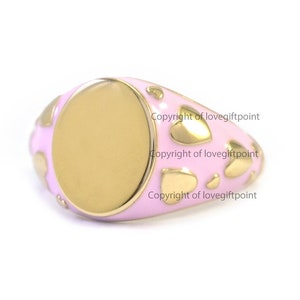 14k massief geelgouden zegelring echte roze emaille zegelring in handgemaakte minimalistische verjaardag emaille zegelhart ring sieraden cadeau