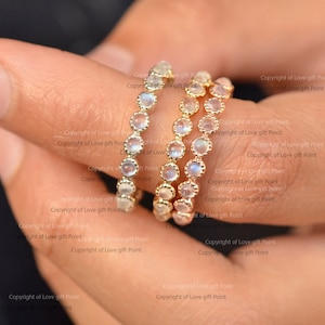 Genuine Blue Fire Rainbow Moonstone Ring, 14K Solid Gold, Full Eternity Band Ring, Stackable Ring, Minimalist Jewelry, Bridesmaids Gifts