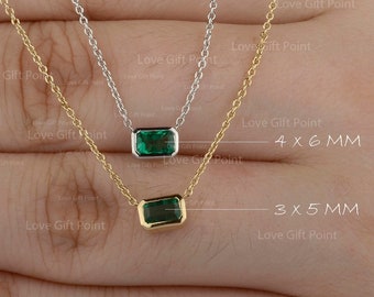 Zambia Emerald Necklace: 14K Solid Gold Baguette Necklace