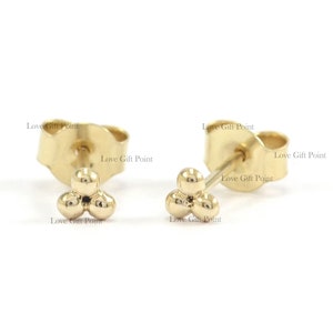 Triple Balls Tiny Beaded Stud Earrings - Bubble Earrings - Solid 14K Yellow Gold - Handmade Minimalist Jewelry - Birthday Gift For Her -Pair