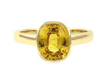 Natural Yellow Sapphire Ring, 10K/14K/18K Solid Gold, Sapphire Bezel Ring, Engagement Ring, Anniversary Gift