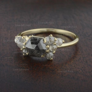 Anel de diamantes sal e pimenta de 2,31 ct: noivado em ouro amarelo 14k