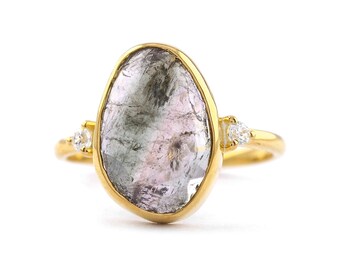 Watermelon Tourmaline Ring: 14K Gold Gemstone Ring, October Birthstone