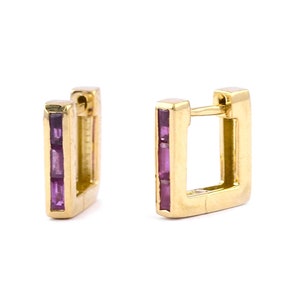 Natural Ruby Stone Huggie Hoop Earrings | Solid 18K Yellow Gold Earrings | Handmade Fine Earrings | Minimalist Huggie Hoops | Gifts For Her