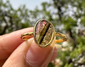 Unshaped Tourmaline Ring/ Watermelon Tourmaline Ring/ Unique