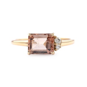 Emerald Cut Pink Tourmaline Diamond Ring: 14K Rose Gold October Birthstone