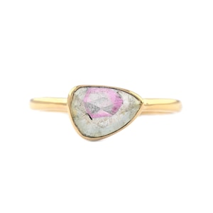 Pink Green Watermelon Tourmaline Ring Solid 14K Yellow Gold Ring Bezel Set Bi Color Tourmaline Ring October Birthstone Ring Love Gift Point