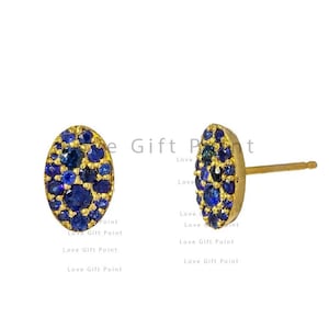 Echte oorbellen met blauwe saffier - 14k massief geelgouden edelsteenoorbellen - kleine minimalistische sieraden - paar oorbellen Valentijnsdag