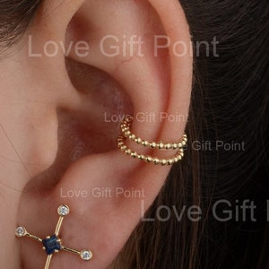 14K Solid Gold Plain Double Layered Conch Ear Cuff Cartilage Earring Handmade Jewelry Modern Style Ear Cuff, Single Piece Earring