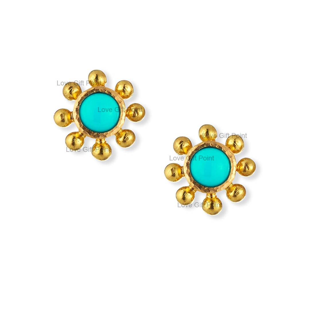 Floral Design Women's Wear Stud Earrings Solid 14K Yellow Etsy