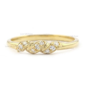 Diamant Hochzeit Band, echter Diamant Ring, Twisted Diamant Verlobungsring, Diamant Pave stapelbar Ring, 14K Solid Gold Ring