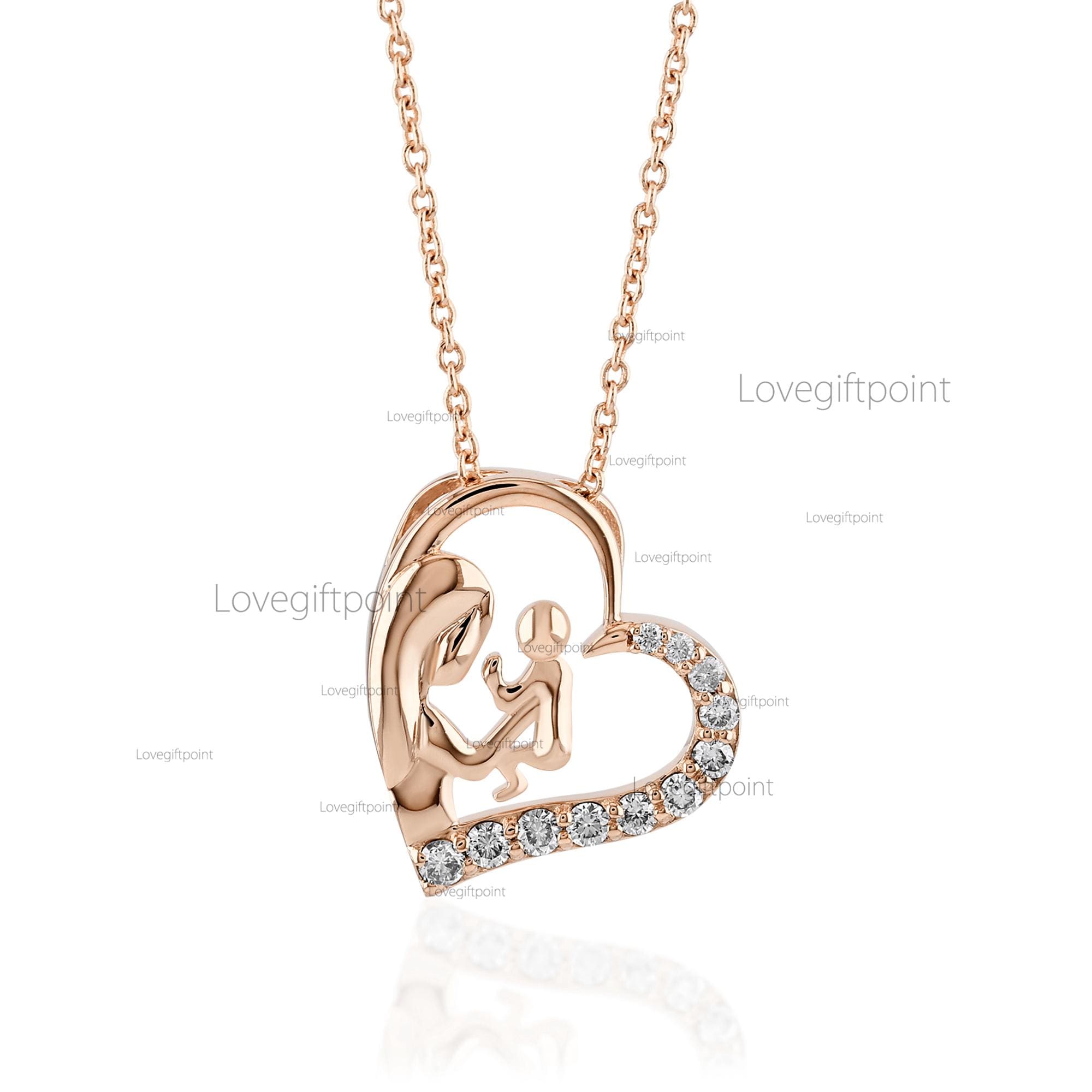 Mom Necklace With Love Heart Pendant | Baguette & Round CZ “Always Mom Forever Friend” Gift For Mother's Day