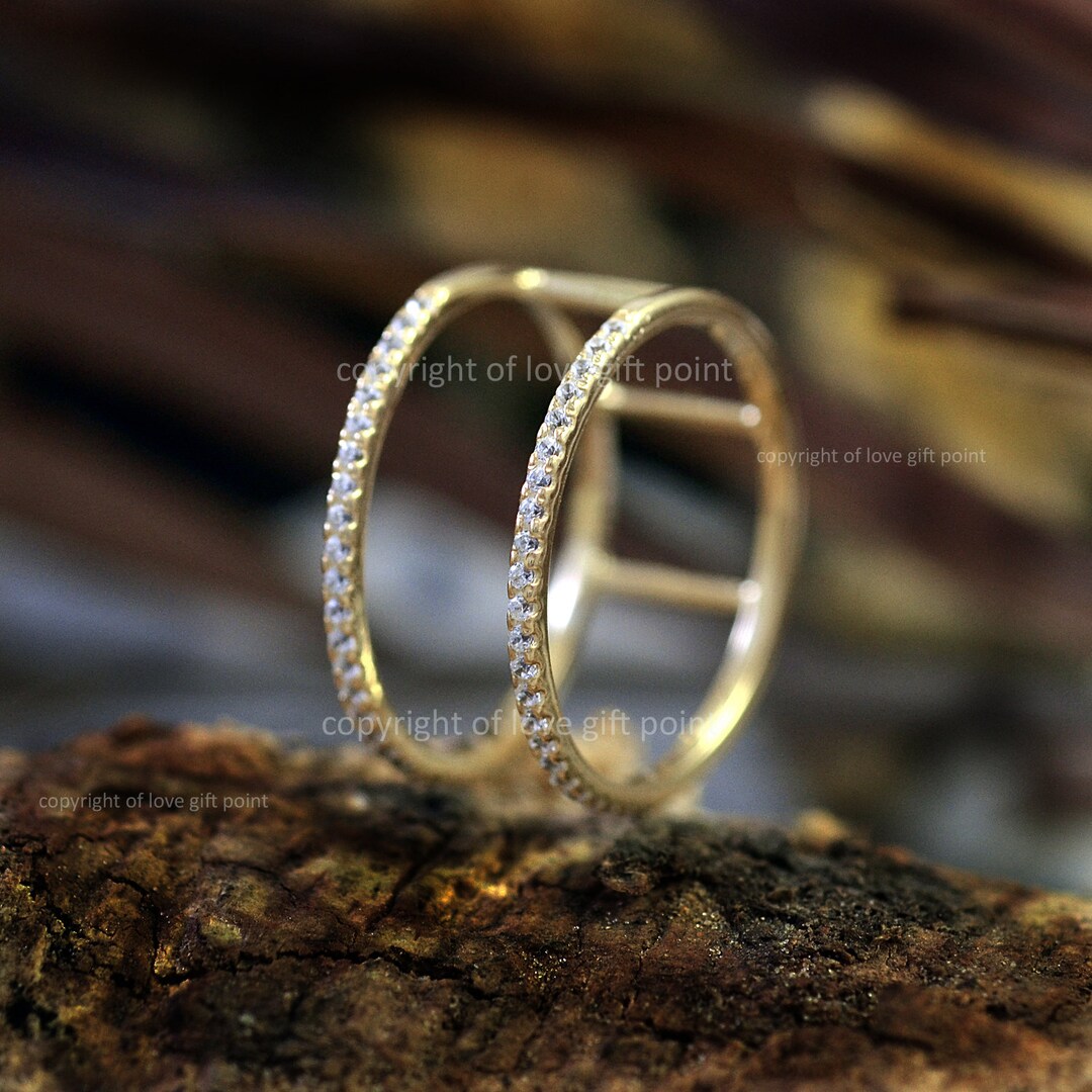 14K Yellow Gold Diamond Pave Eternity Band, Stackable Duo Ring - Etsy