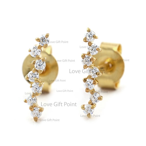 Zig Zag Bar Stud Earrings | SI Clarity G-H Color Diamond Bar