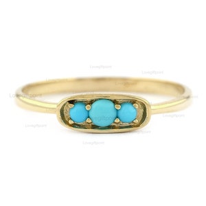 Turquoise Ring, 14K Gold Turquoise Ring, Genuine Turquoise Ring, Three Stone Ring, Turquoise Engagement Ring, December Birthstone Ring