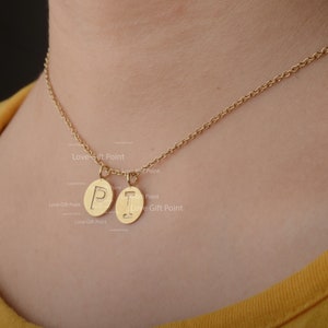 Double Initial Disc Necklace Solid 14K Yellow/Rose/White Gold Adjustable Chain Letter Necklace Handmade Jewelry Birthday Special Gift Idea.