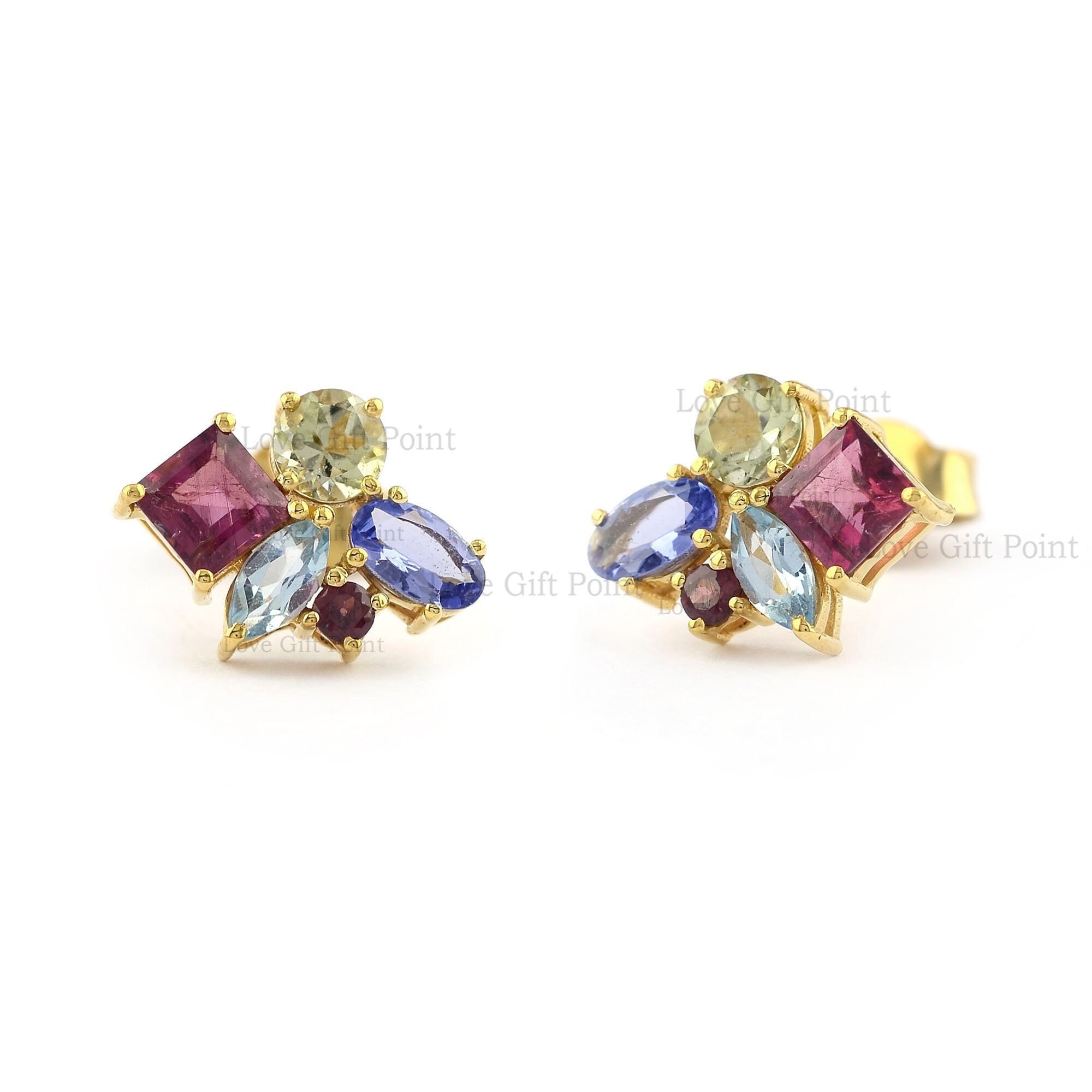 送料関税込【AMY O】Gemstone Cluster Studs 14K (6色) 国内発送 Amazon.com: Multi Stone Earrings Solid 14K Rose Gold Genuine