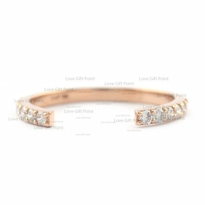 Real Diamond Pave Cuff Ring, Solid 14K Rose Gold Open Ring, Petite Diamond Stackable Ring, Minimalist Stacking Band Ring