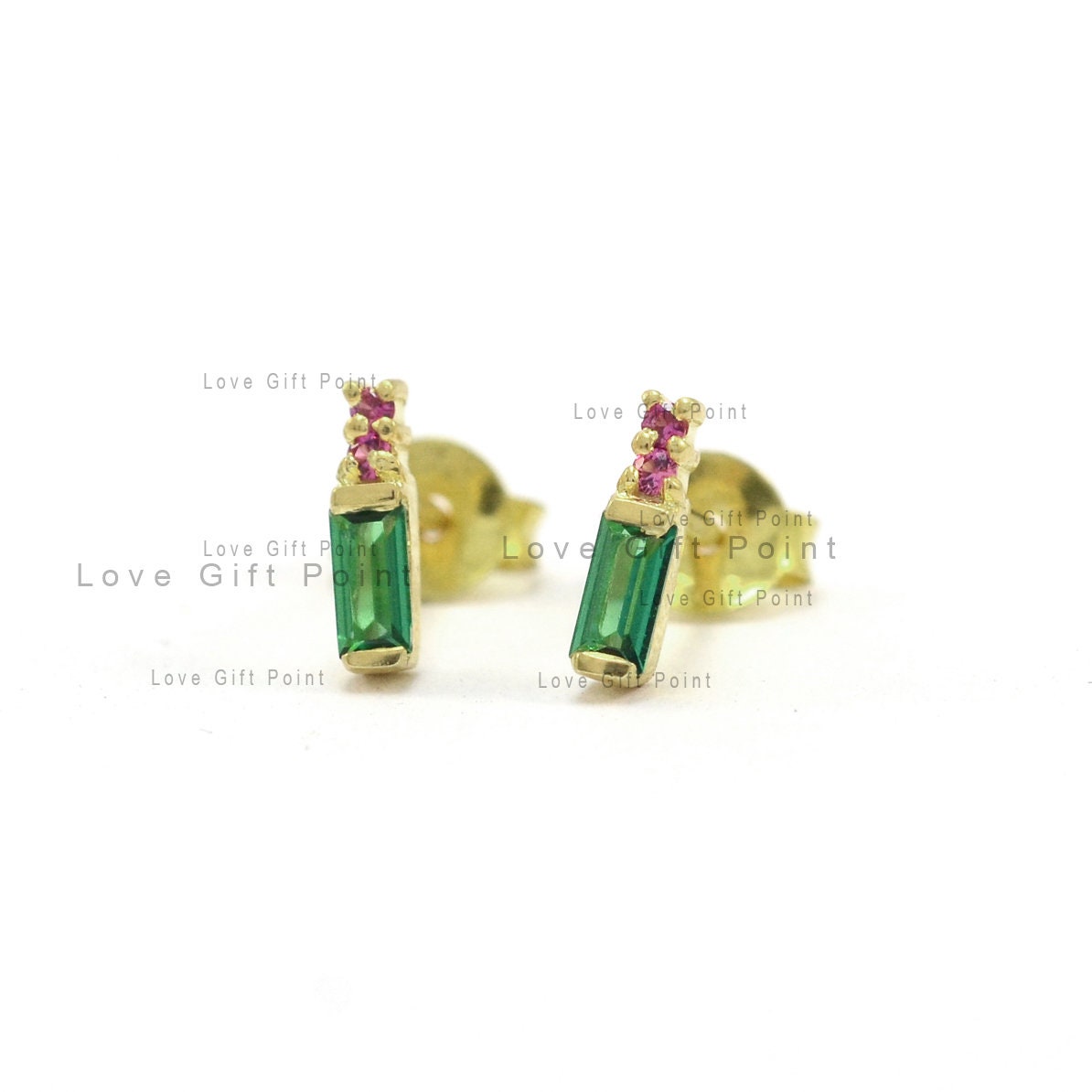 14Kゴールド製ザンビア産エメラルド＆ルビースタッドピアス - Etsy 日本
