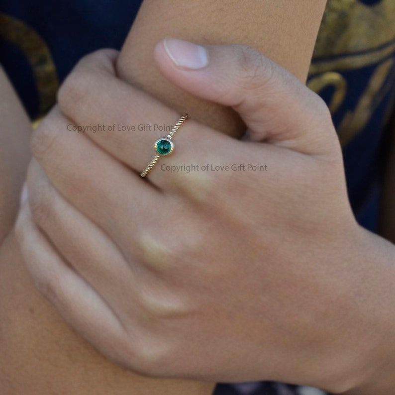 Resize able Real Green Emerald Gemstone Solid 14k Yellow Gold Wedding Engagement Ring Jewelry Gifts For her Size 3-9