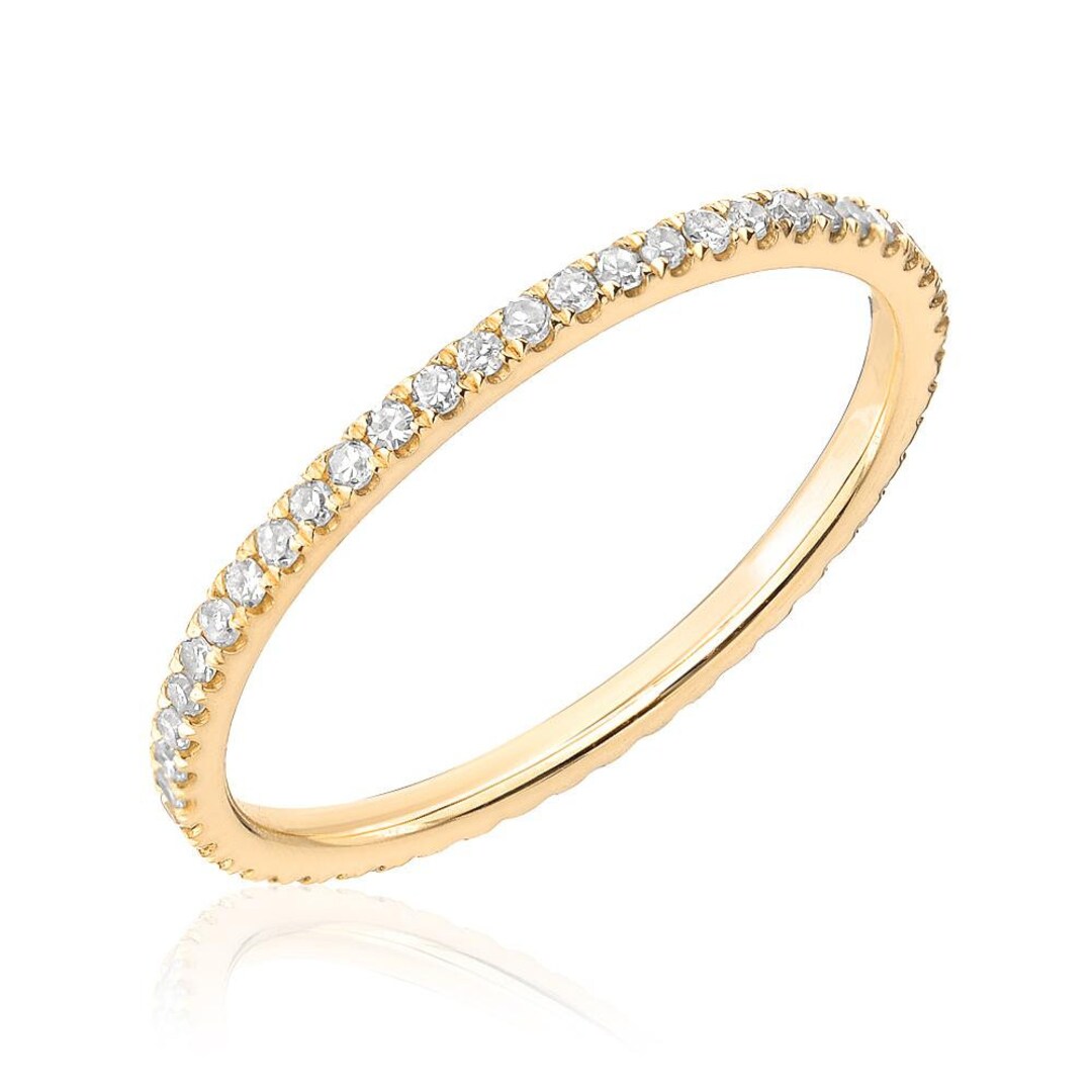 14K Solid Yellow Gold Diamond Eternity Ring, Stackable - Etsy
