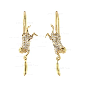 Monkey Drop Earrings | SI Clarity G-H Color Diamond Earrings | Solid 14K Yellow Gold Drop Earrings | Valentine&#39;s Gift Pair Dangle Earrings