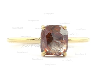 Emerald Cut Salt and Pepper Diamond Solitaire Ring, 14K Yellow Gold