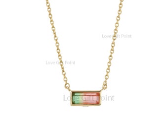 14K Gold Watermelon Tourmaline Pendant Necklace - Handmade Jewelry