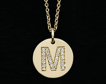 14K Yellow Gold Diamond Initial Necklace, Letter H Pendant