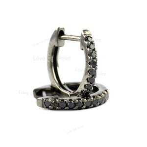 Genuine 0.20 Ct. Pave Black Diamond Huggie Hoop Earrings Solid 14K Black Gold Handmade Rhodium Earrings Christmas Gift For Her