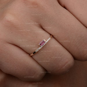 Pink Sapphire Baguette Ring, 14K Gold Band, Half Eternity Diamond Ring, Sapphire Wedding Ring, Elegant Jewelry