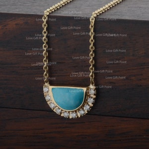 Sleeping Beauty Turquoise Pendant Necklace, Diamond Pave, 14k Yellow Gold